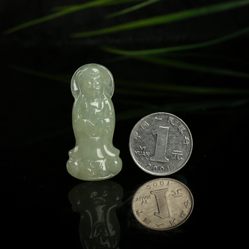 糯种灰绿翡翠吊坠-红掌柜