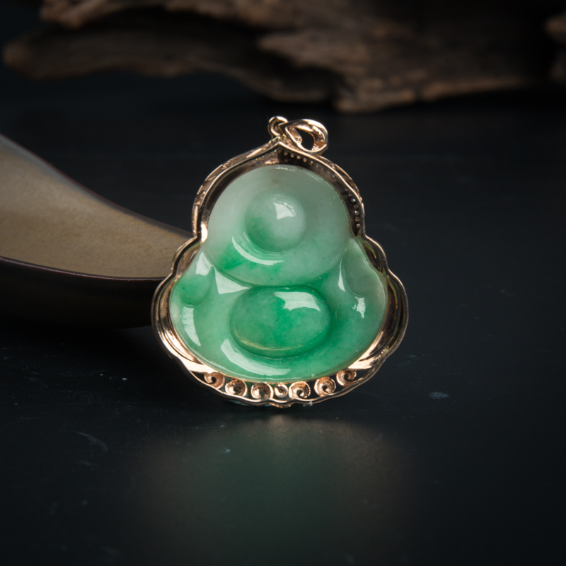 天然翡翠弥勒佛吊坠-红掌柜