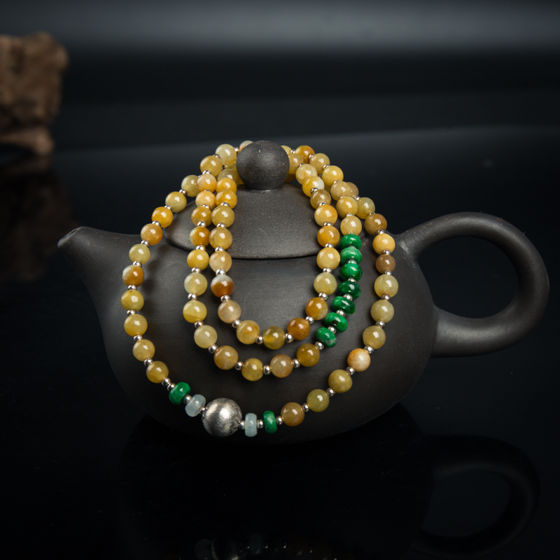 5.1mm天然糯种黄翡多圈手串-红掌柜