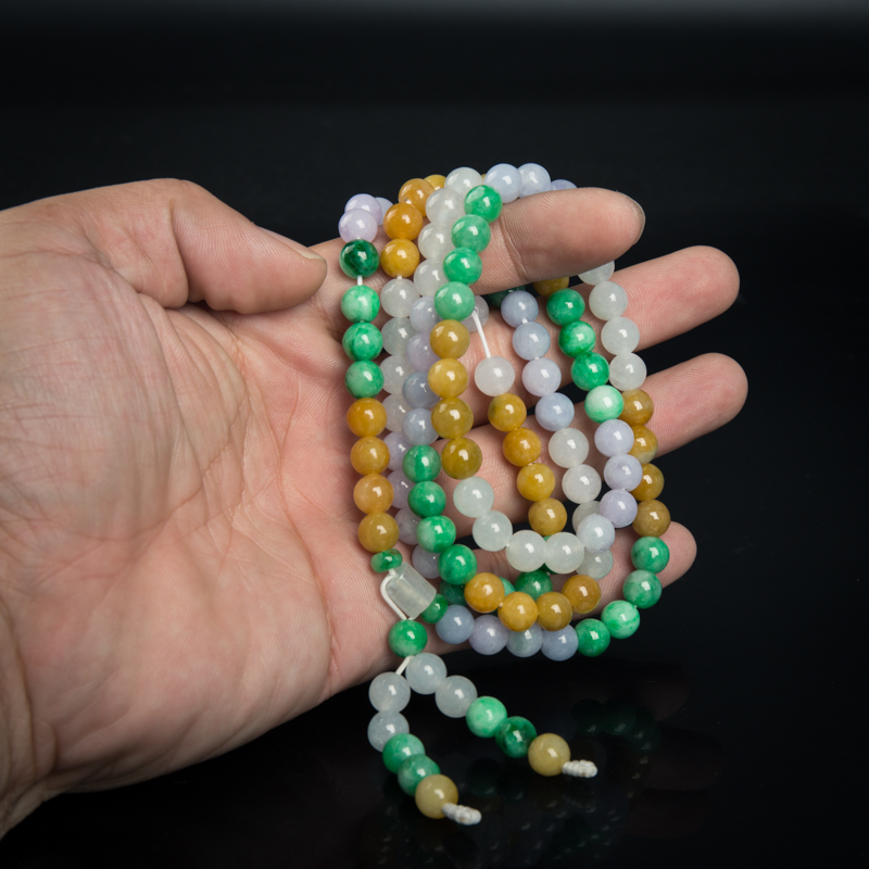 天然6.9mm糯种翡翠108佛珠-红掌柜