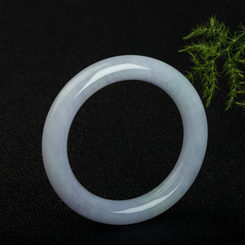 缅甸天然豆种浅紫色翡翠圆镯-红掌柜