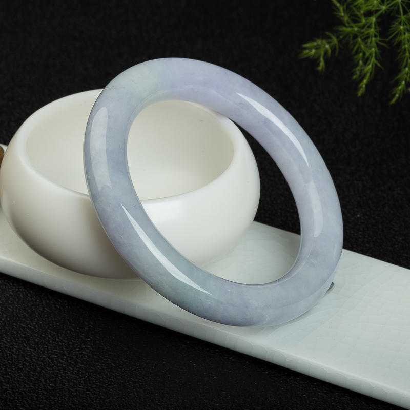 天然豆种浅紫色翡翠圆镯-红掌柜