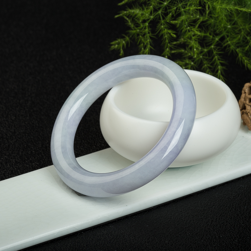 缅甸豆种浅紫色翡翠圆镯-红掌柜