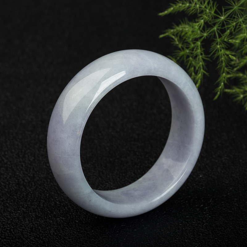 缅甸天然豆种浅紫色翡翠手镯-红掌柜