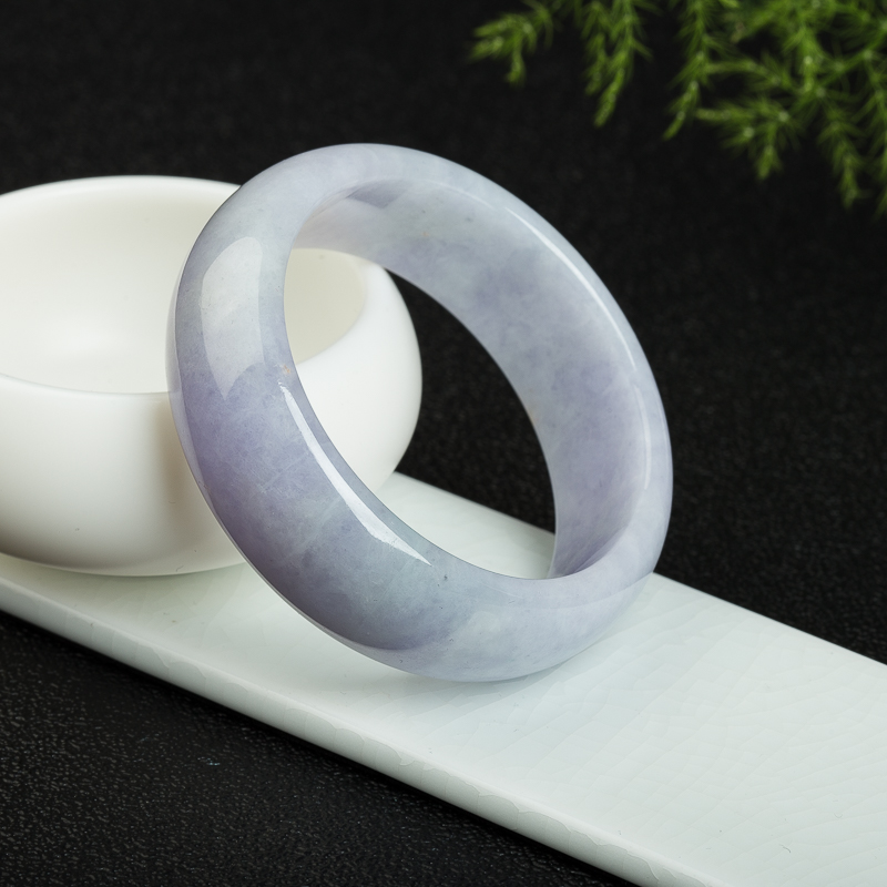 天然豆种浅紫色翡翠手镯-红掌柜