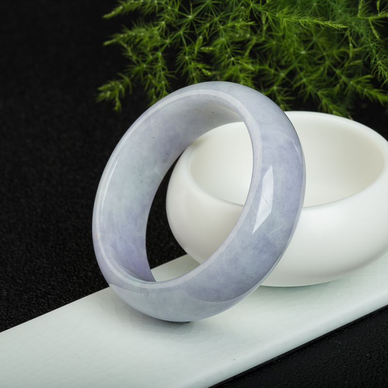 缅甸豆种浅紫色翡翠手镯-红掌柜