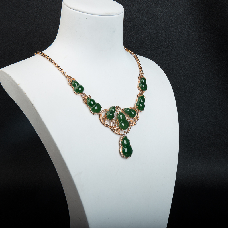 糯种深绿翡翠福禄项链-红掌柜