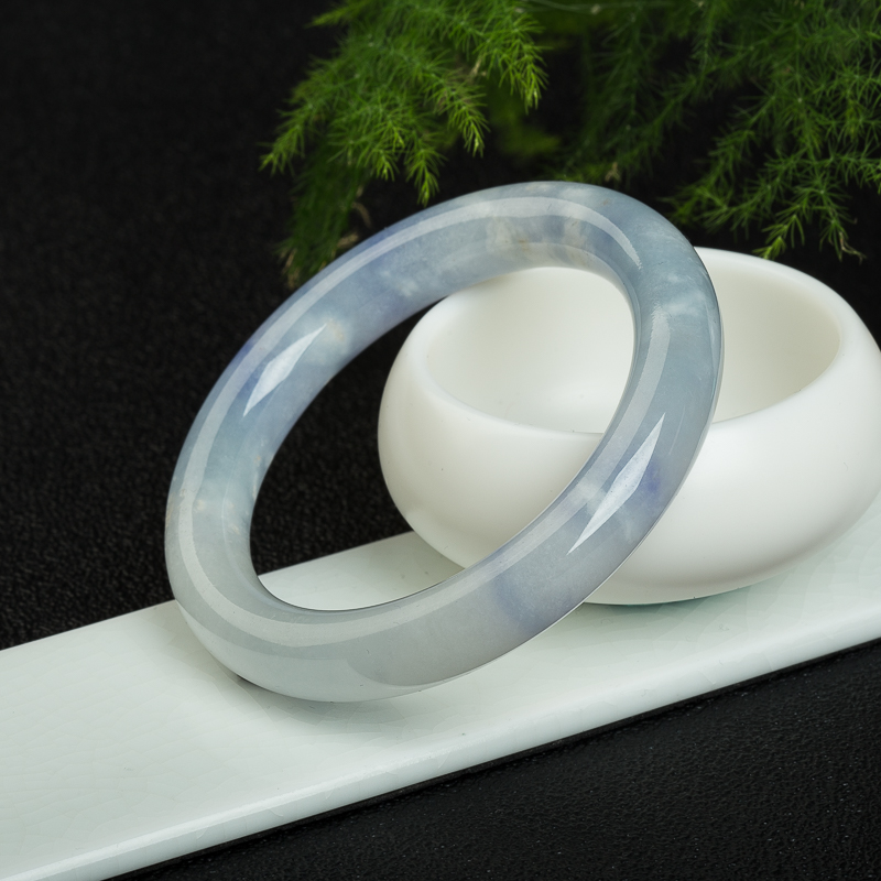 天然糯种蓝紫翡翠圆镯-红掌柜