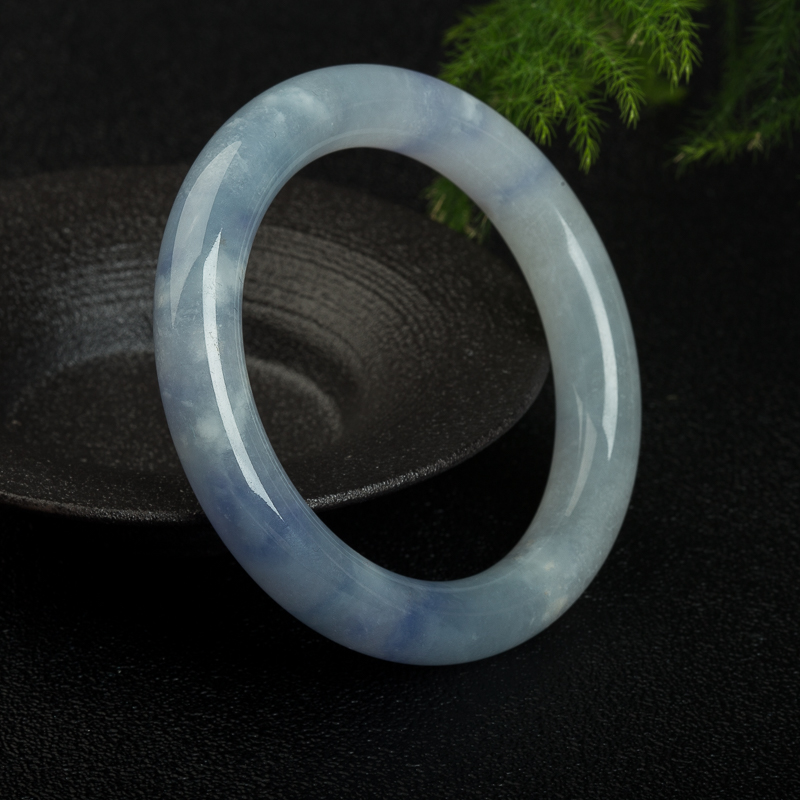 天然糯种蓝紫翡翠圆镯-红掌柜