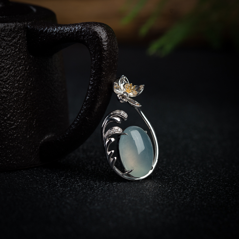 糯冰种晴水翡翠花开富贵吊坠-红掌柜