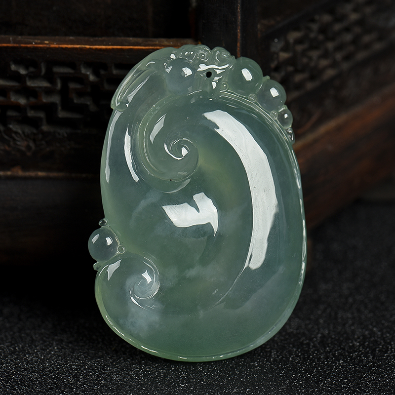 缅甸天然糯冰种深绿翡翠吊坠-红掌柜