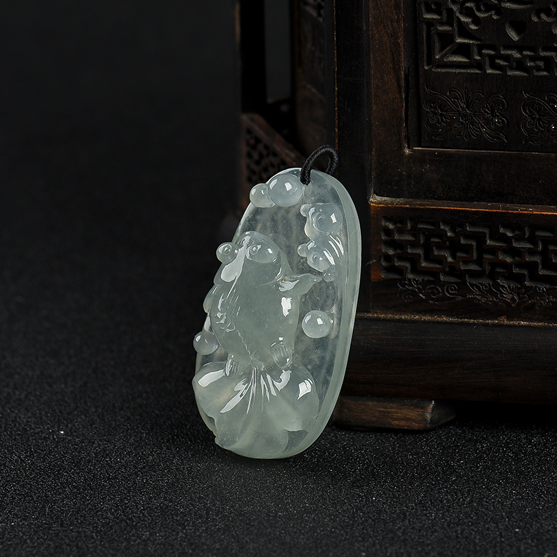 缅甸糯冰种浅绿翡翠金玉满堂吊坠-红掌柜