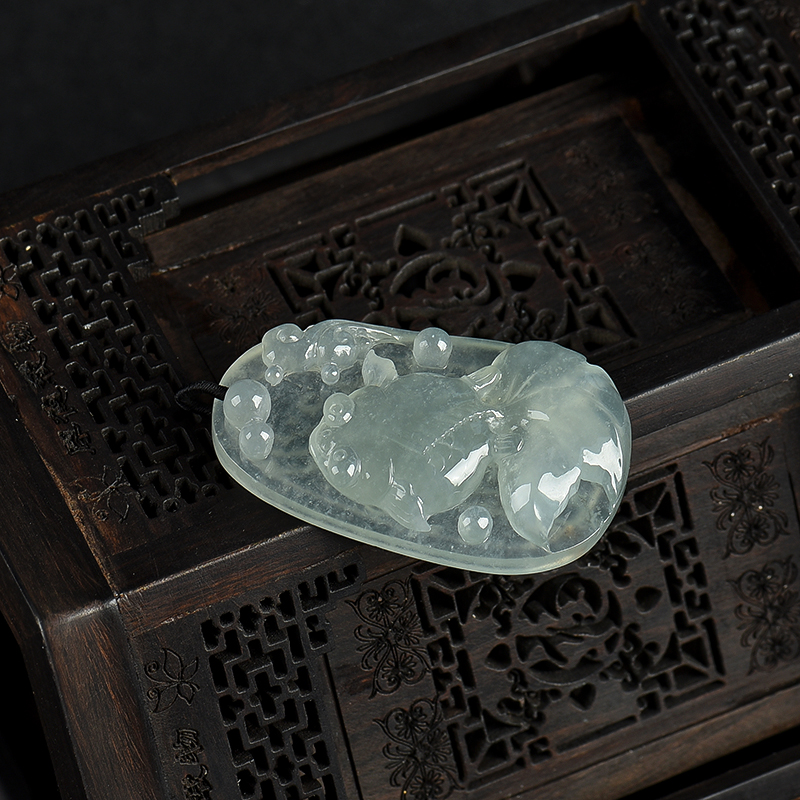 缅甸天然糯冰种翡翠金玉满堂吊坠-红掌柜