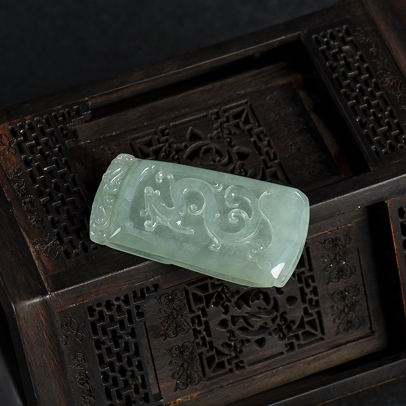 缅甸天然糯冰种翡翠仿古龙吊坠-红掌柜
