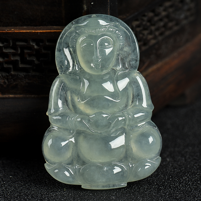 缅甸天然糯冰种浅绿翡翠吊坠-红掌柜