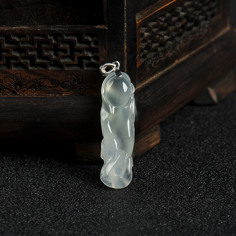 天然糯冰种翡翠招财童子吊坠-红掌柜