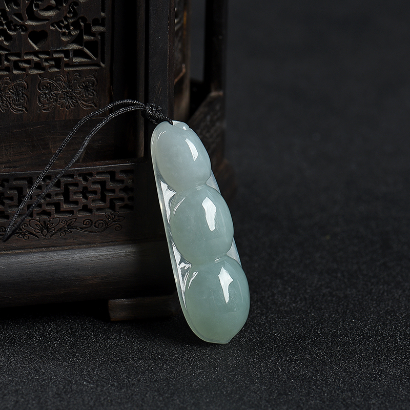 灰绿翡翠连中三元吊坠-红掌柜