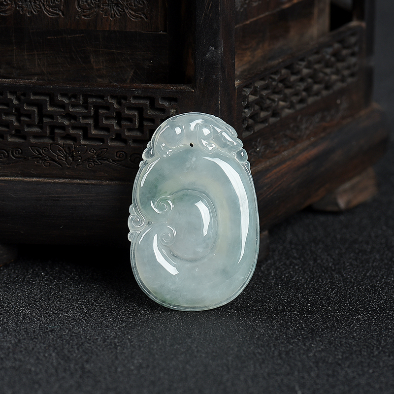 糯冰种飘花翡翠福寿如意吊坠-红掌柜