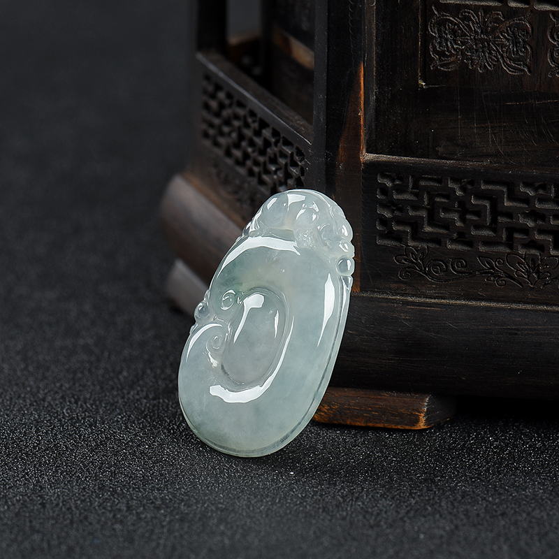 糯冰种翡翠福寿如意吊坠-红掌柜