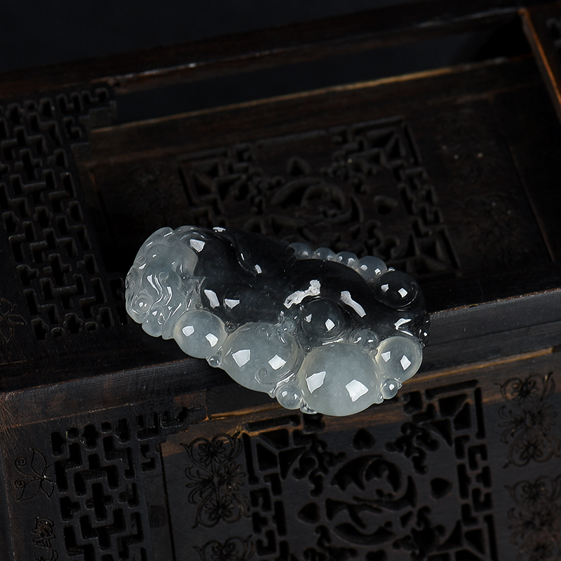 缅甸俏色翡翠福寿如意吊坠-红掌柜