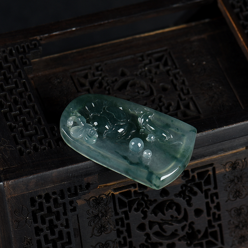 缅甸糯冰种飘花翡翠花开富贵吊坠-红掌柜