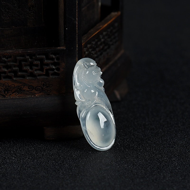 天然糯冰种飘花翡翠福寿如意吊坠-红掌柜