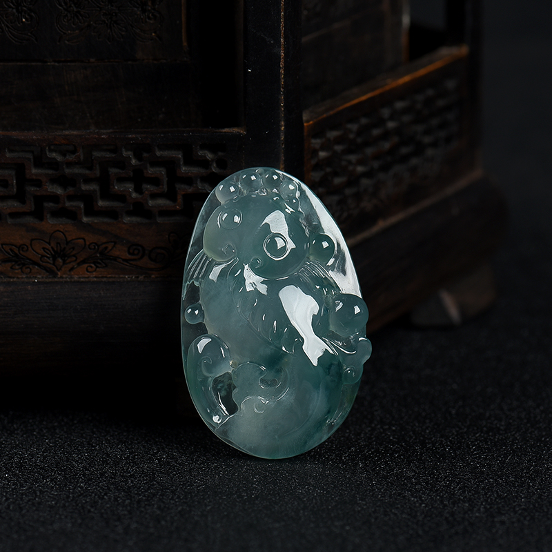 糯冰种飘花翡翠金玉满堂吊坠-红掌柜