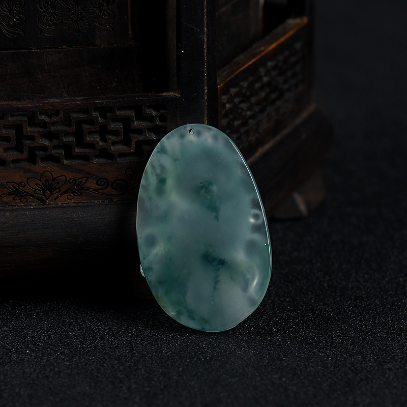 天然飘花翡翠金玉满堂吊坠-红掌柜