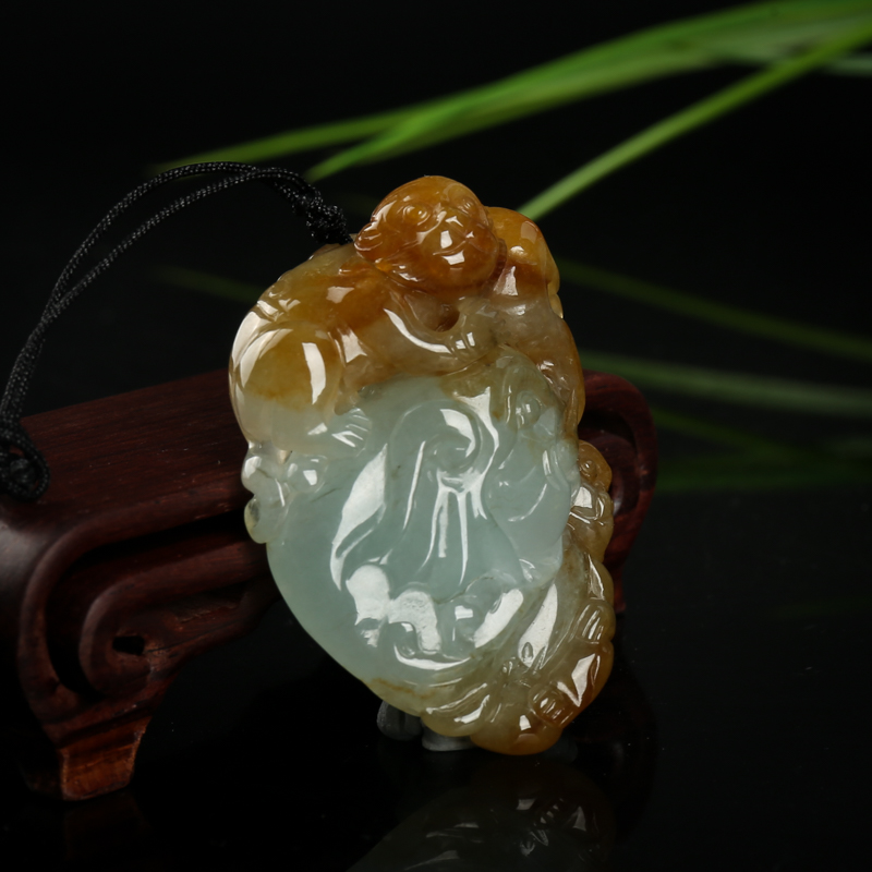 俏色黄翡王侯将相吊坠-红掌柜