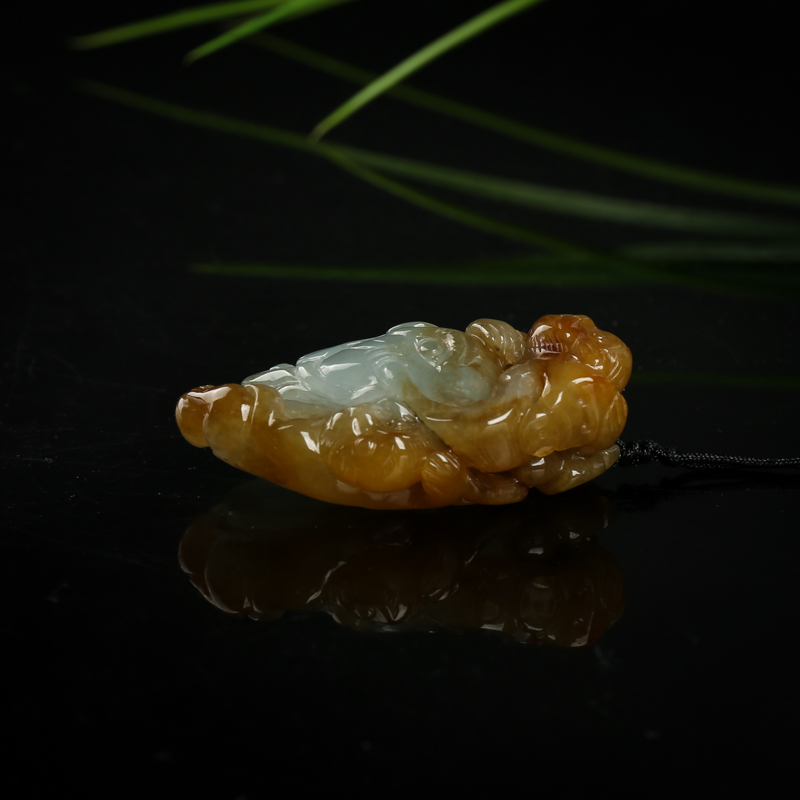 缅甸黄翡王侯将相吊坠-红掌柜