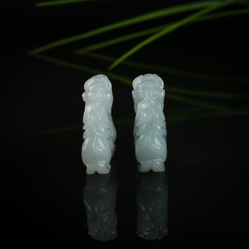 糯种翡翠麒麟吊坠1对-红掌柜