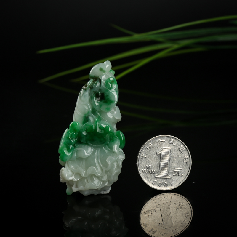 缅甸天然翡翠百财吊坠-红掌柜