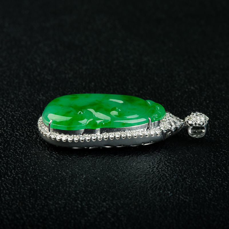 18K缅甸糯冰种飘翠翡翠如意吊坠-红掌柜