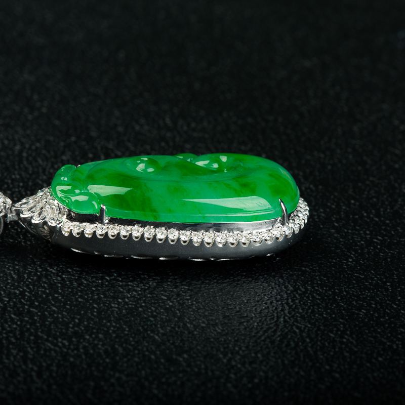 天然缅甸糯冰种飘翠翡翠如意吊坠-红掌柜