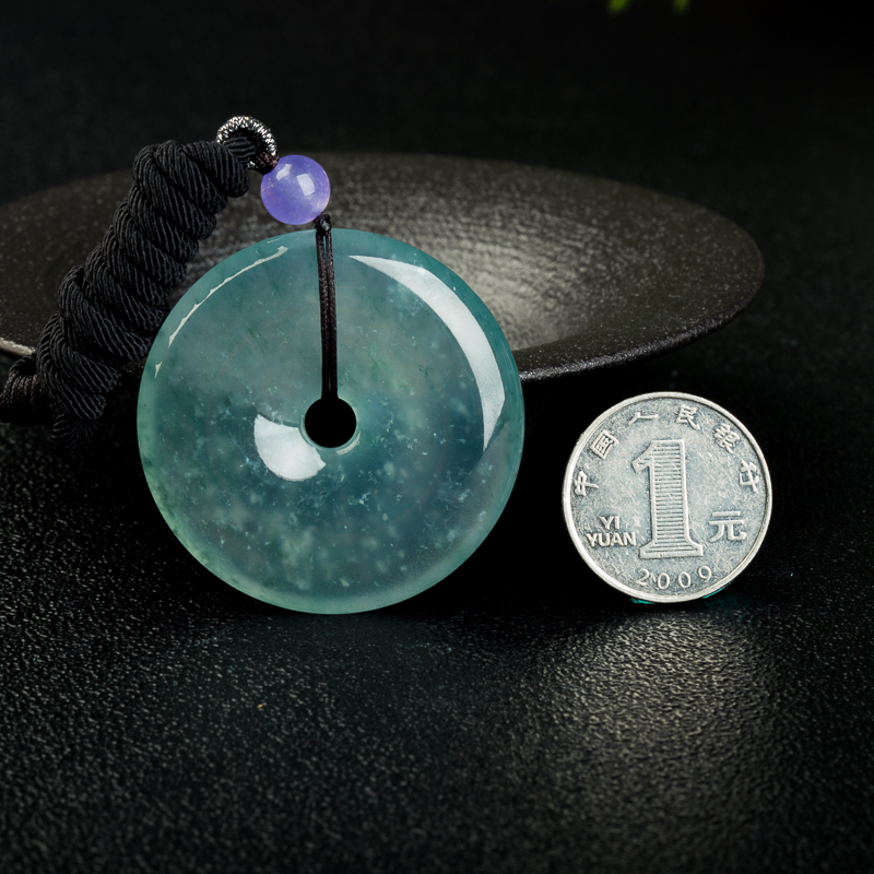 天然缅甸冰种飘花翡翠平安扣吊坠-红掌柜