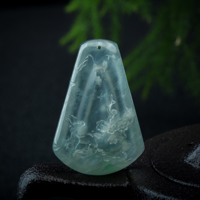 浅绿翡翠加官授禄吊坠-红掌柜