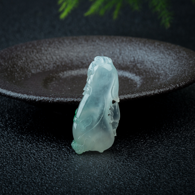 天然缅甸飘翠翡翠富甲天下吊坠-红掌柜