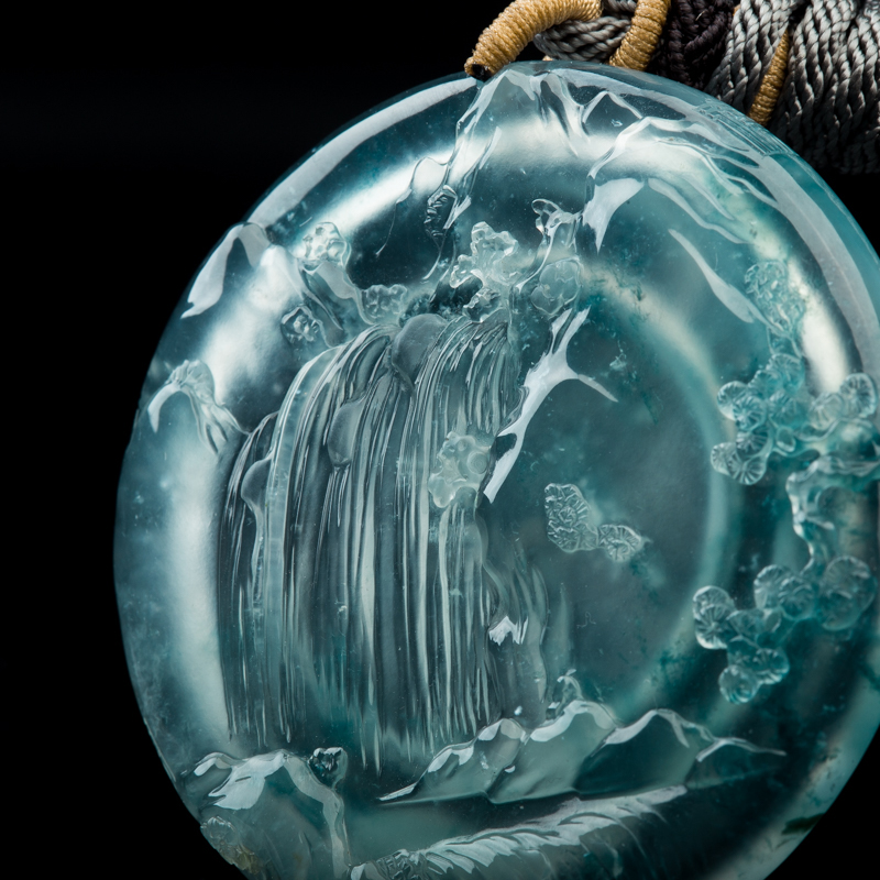 天然缅甸飘花翡翠山水吊坠-红掌柜