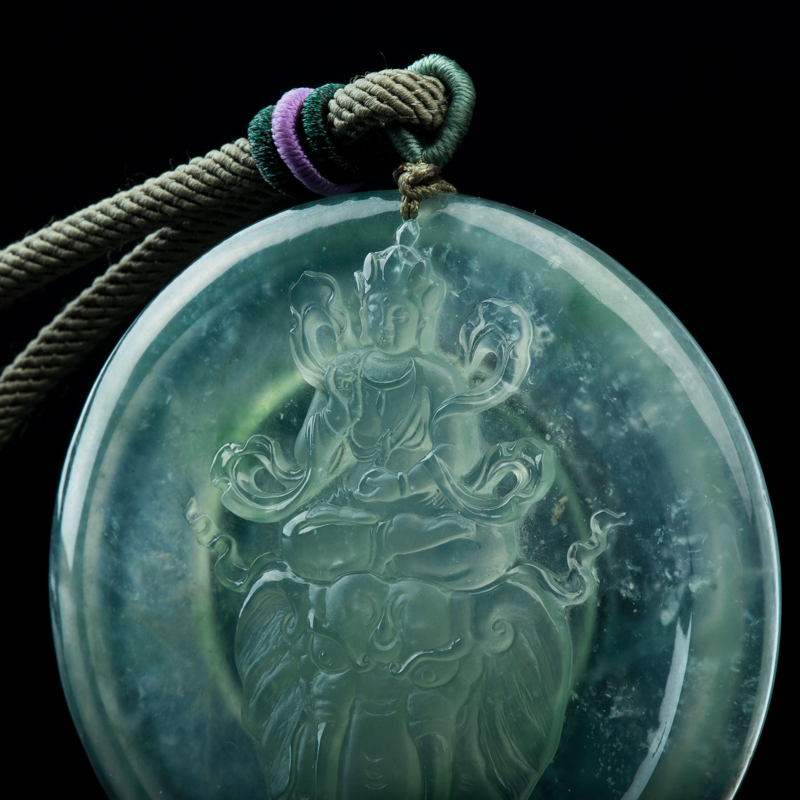 天然缅甸飘翠翡翠普贤吊坠-红掌柜