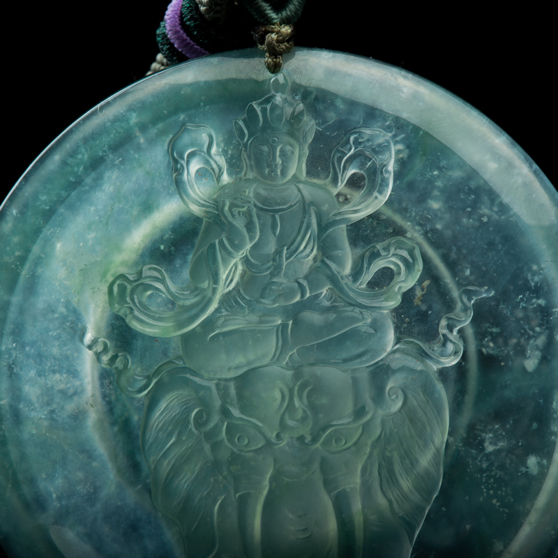 缅甸冰种飘翠翡翠普贤吊坠-红掌柜