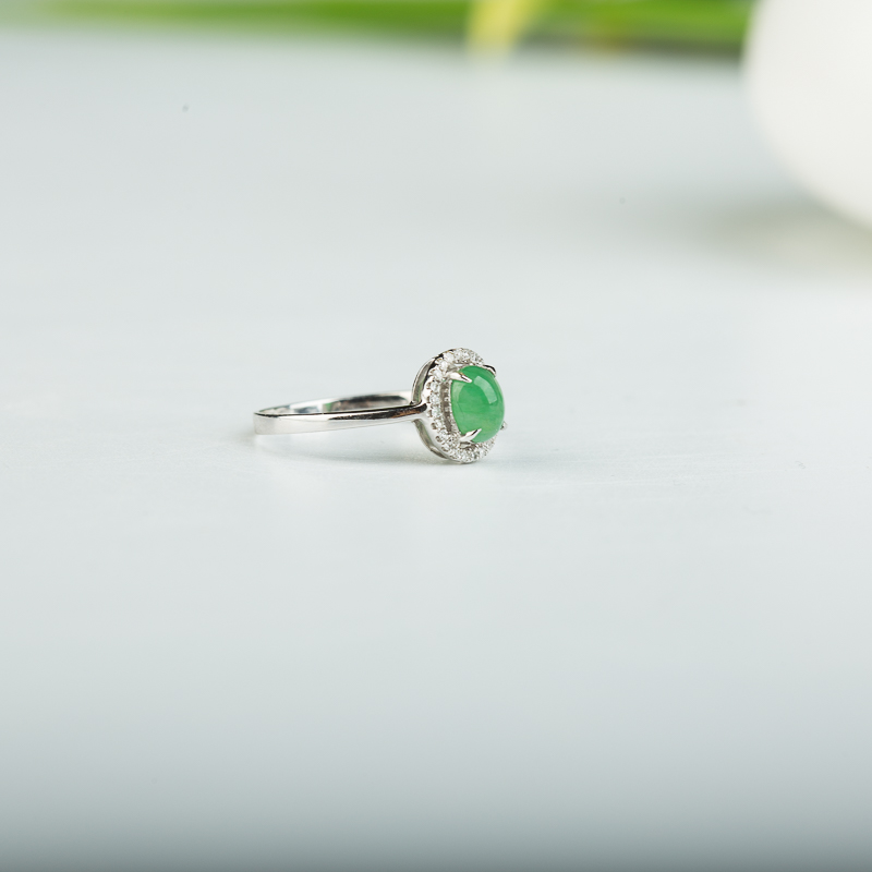 缅甸糯冰种翠绿翡翠戒指-红掌柜