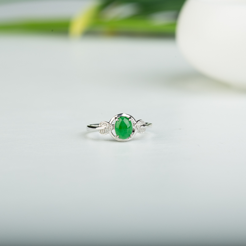 缅甸天然糯冰种翠绿翡翠戒指-红掌柜