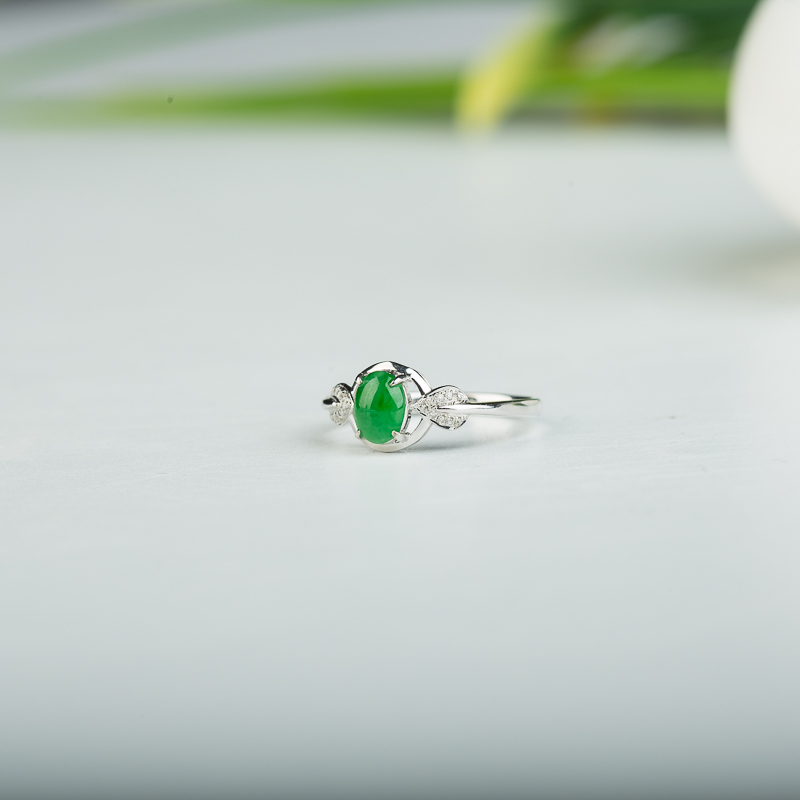 天然糯冰种翠绿翡翠戒指-红掌柜