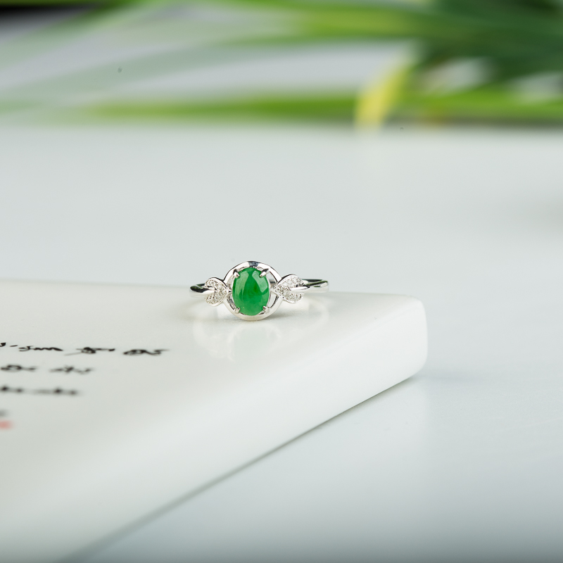 缅甸天然糯冰种翡翠戒指-红掌柜