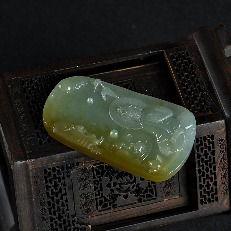 缅甸天然糯种翡翠佛吊坠-红掌柜