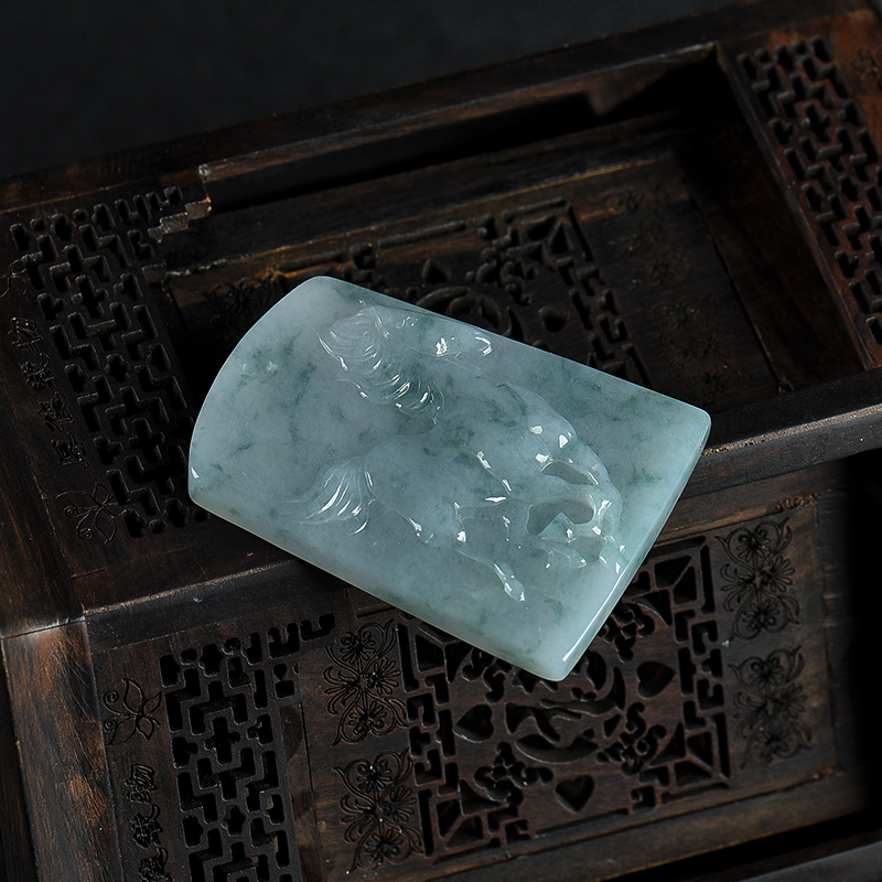 缅甸天然糯种翡翠马到成功吊坠-红掌柜
