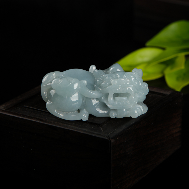 缅甸天然油青种翡翠貔貅吊坠-红掌柜