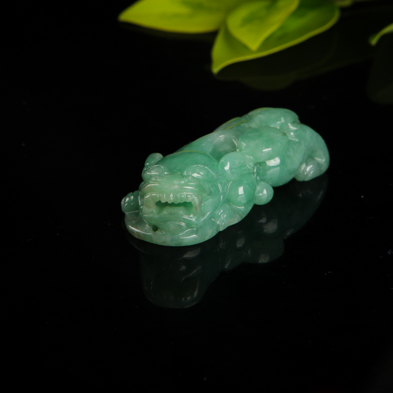 缅甸天然豆种翡翠貔貅吊坠-红掌柜