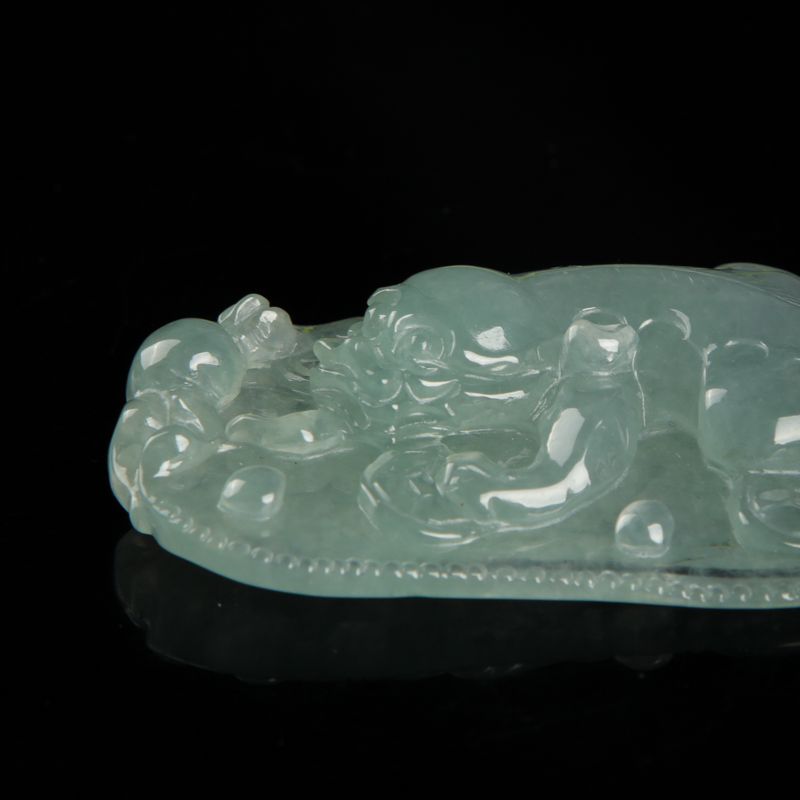 缅甸天然糯冰种灰绿翡翠吊坠-红掌柜