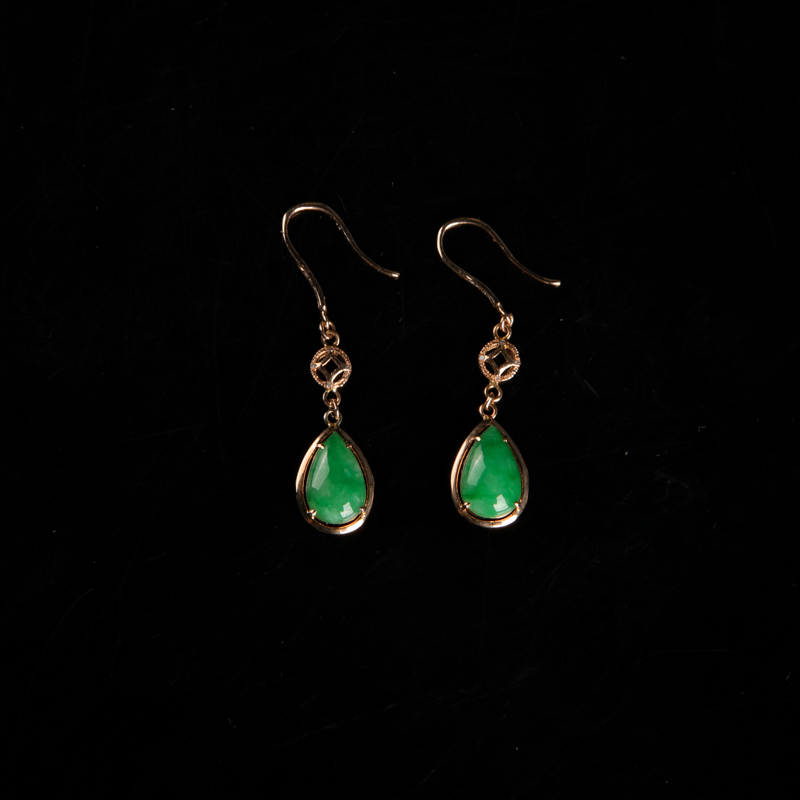 缅甸天然豆种豆绿翡翠耳坠-红掌柜
